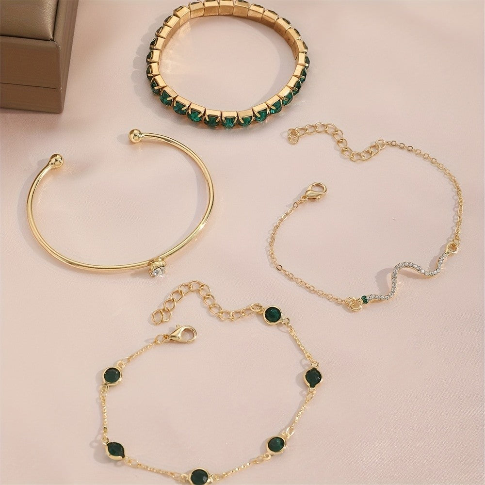 Green Crystal Snake & Bangle Bracelet Set