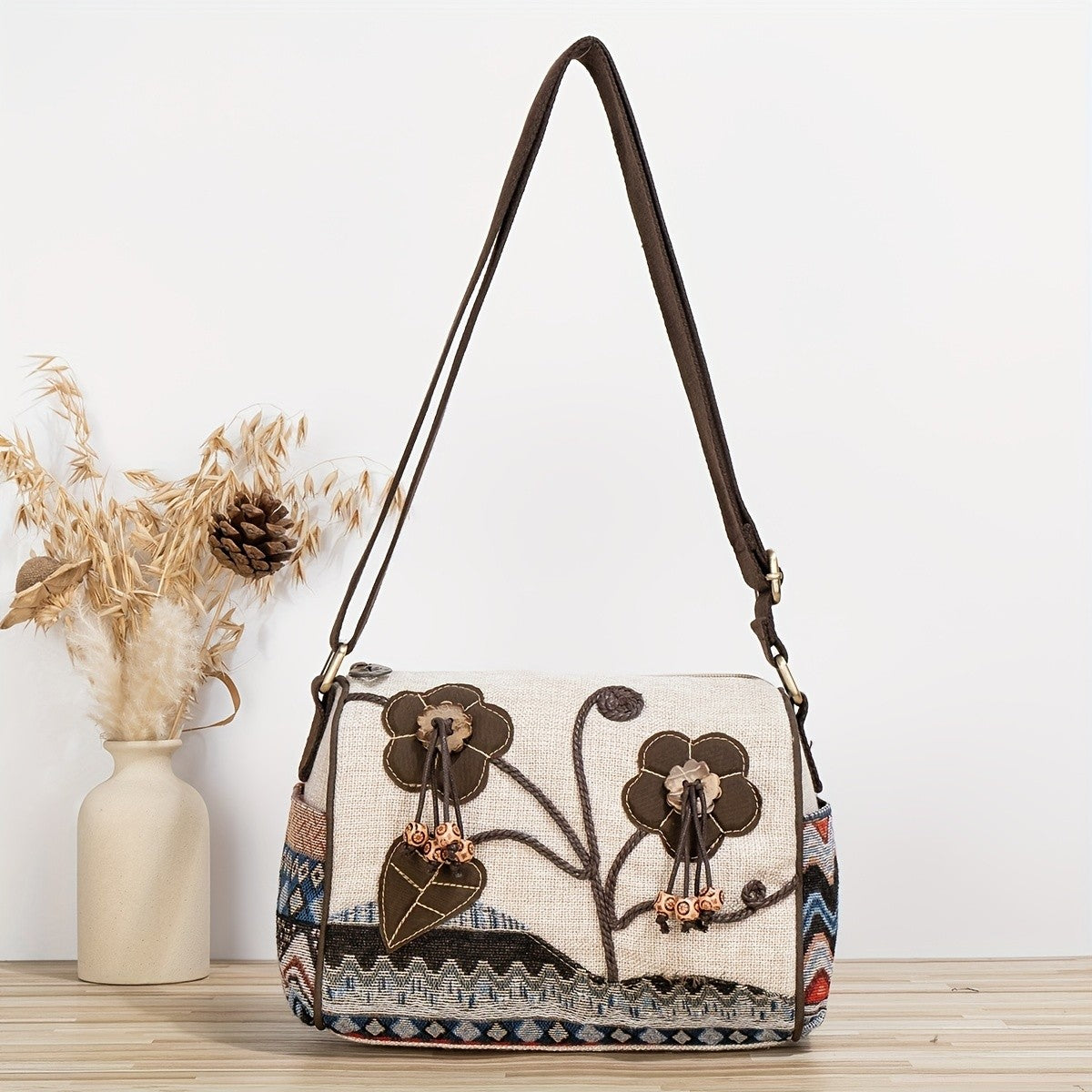 Embroidered Floral Messenger Bag