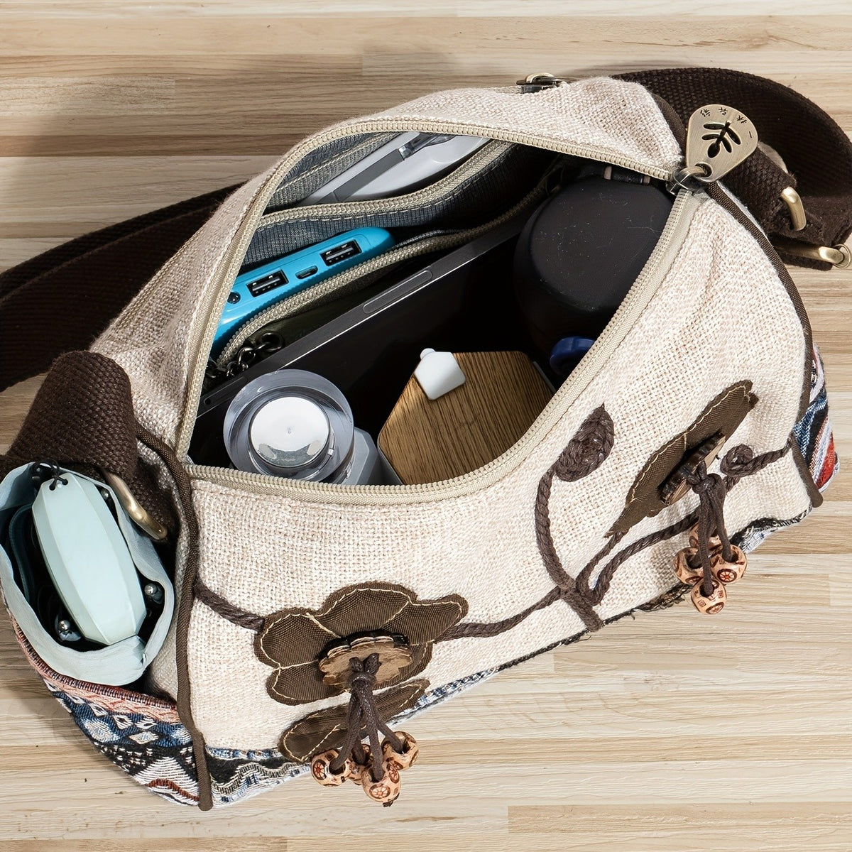 Embroidered Floral Messenger Bag
