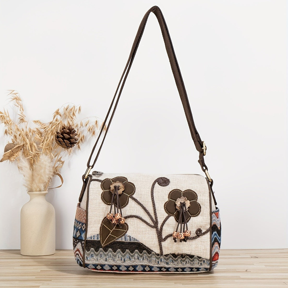 Embroidered Floral Messenger Bag