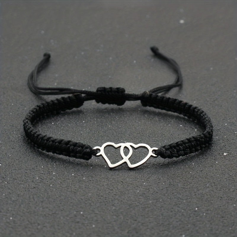 Woven Double Heart Adjustable Bracelet