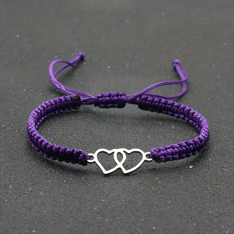 Woven Double Heart Adjustable Bracelet