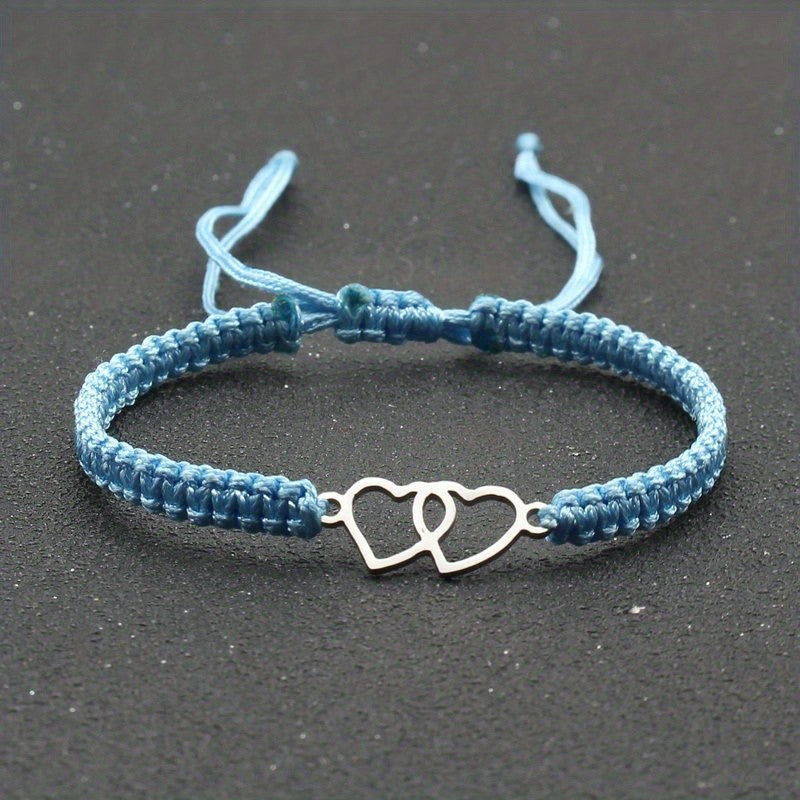 Woven Double Heart Adjustable Bracelet