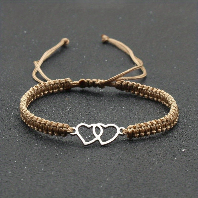 Woven Double Heart Adjustable Bracelet