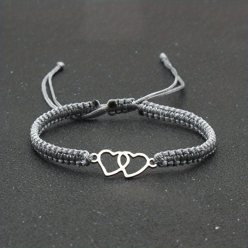Woven Double Heart Adjustable Bracelet