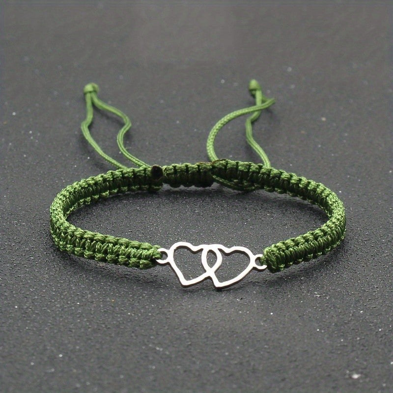 Woven Double Heart Adjustable Bracelet