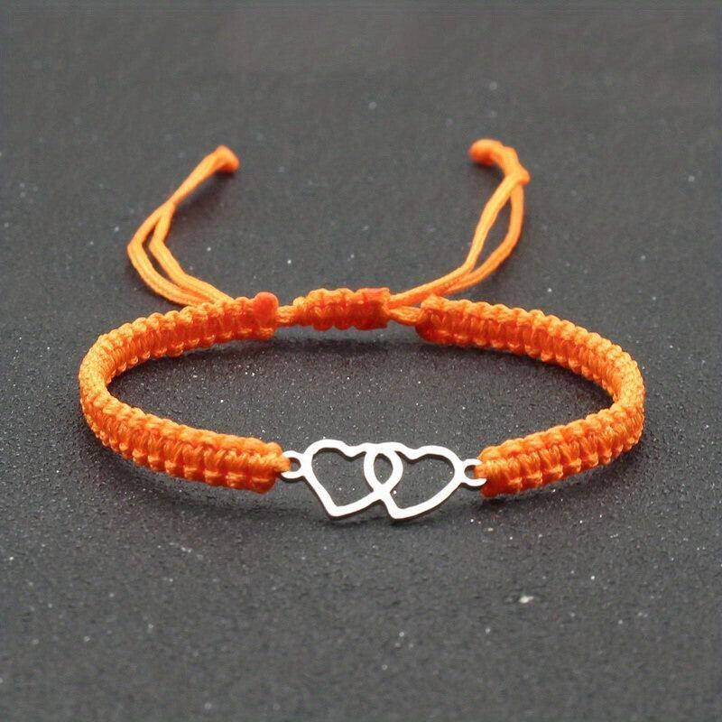 Woven Double Heart Adjustable Bracelet