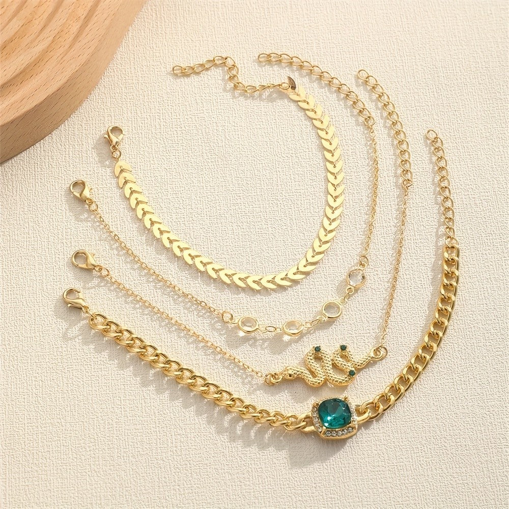 Snake, Leaf & Green Crystal Bracelet Set
