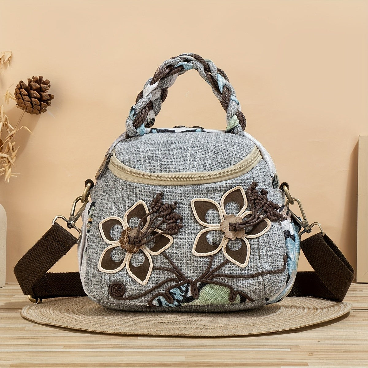 Floral Applique Fabric Bag