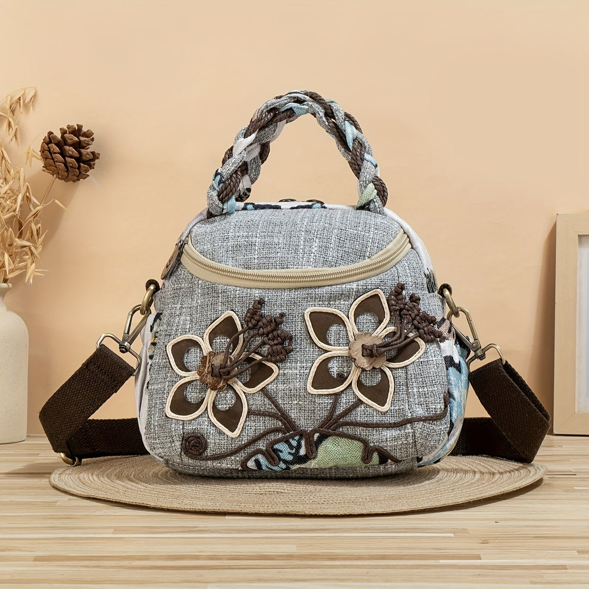 Floral Applique Fabric Bag