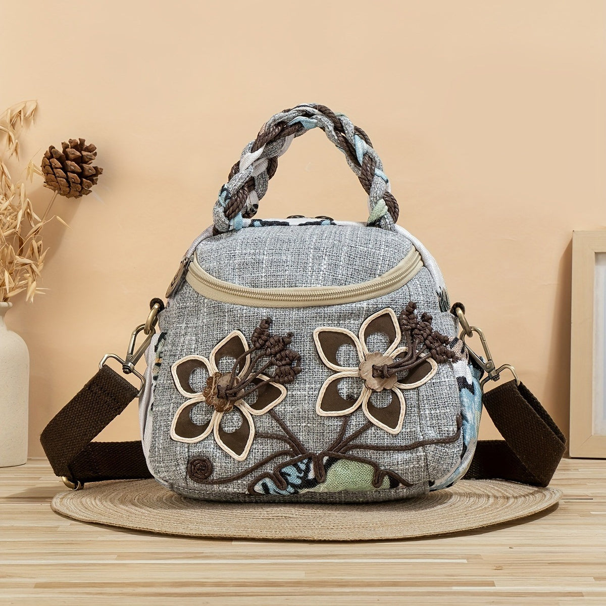 Floral Applique Fabric Bag