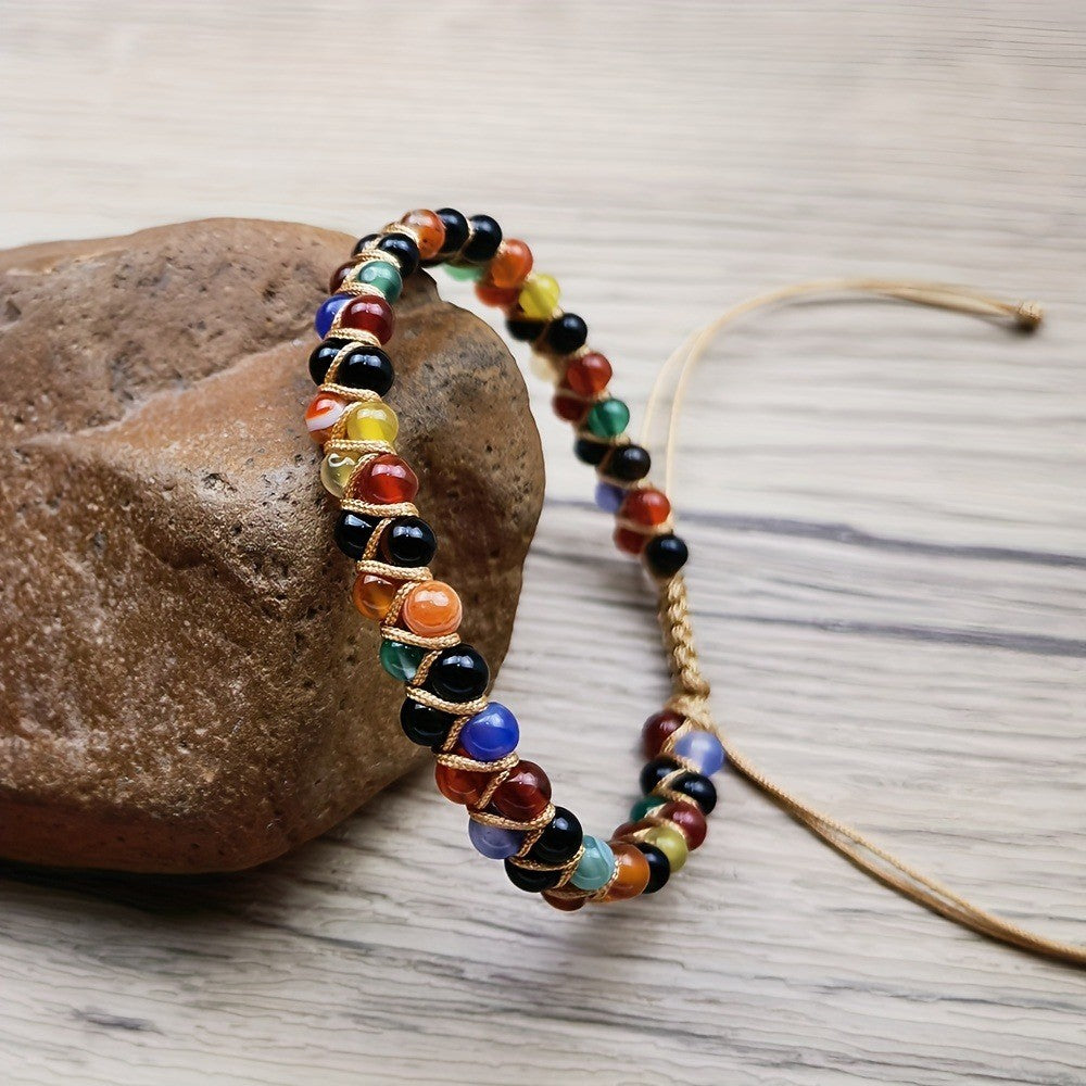 Multicolor Stone Braided Wrap Bracelet