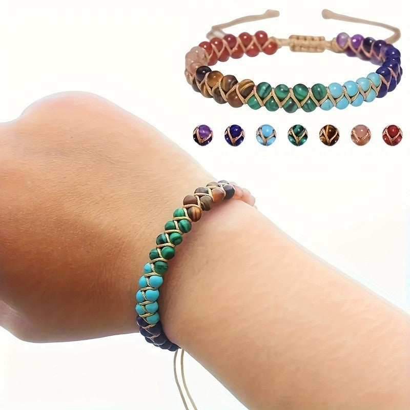 Multicolor Stone Braided Wrap Bracelet