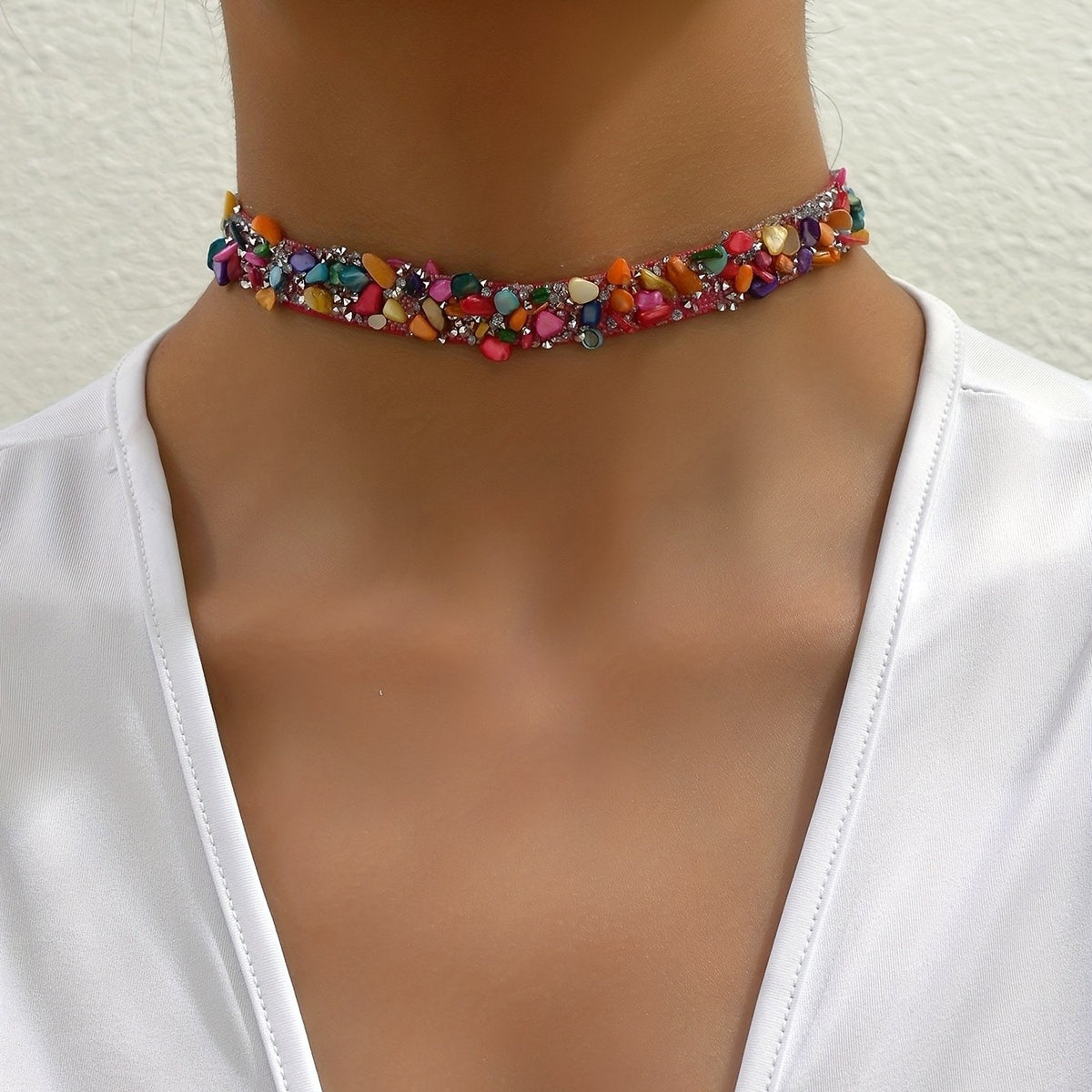 Multicolor Glass Gem Choker