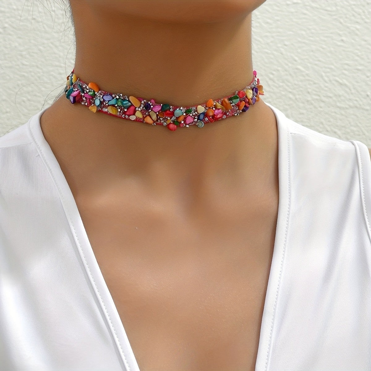 Multicolor Glass Gem Choker