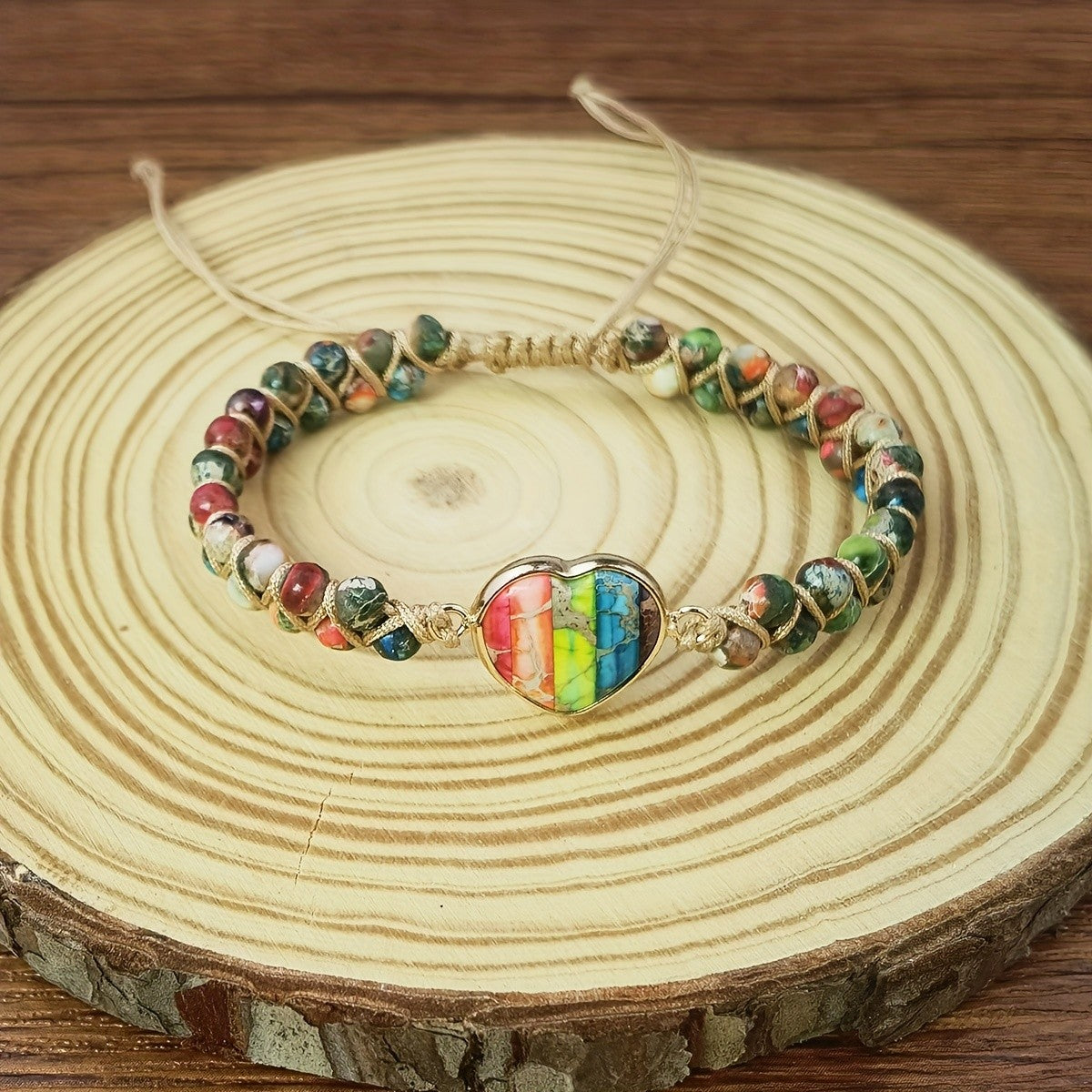 Rainbow Stone Heart Bracelet