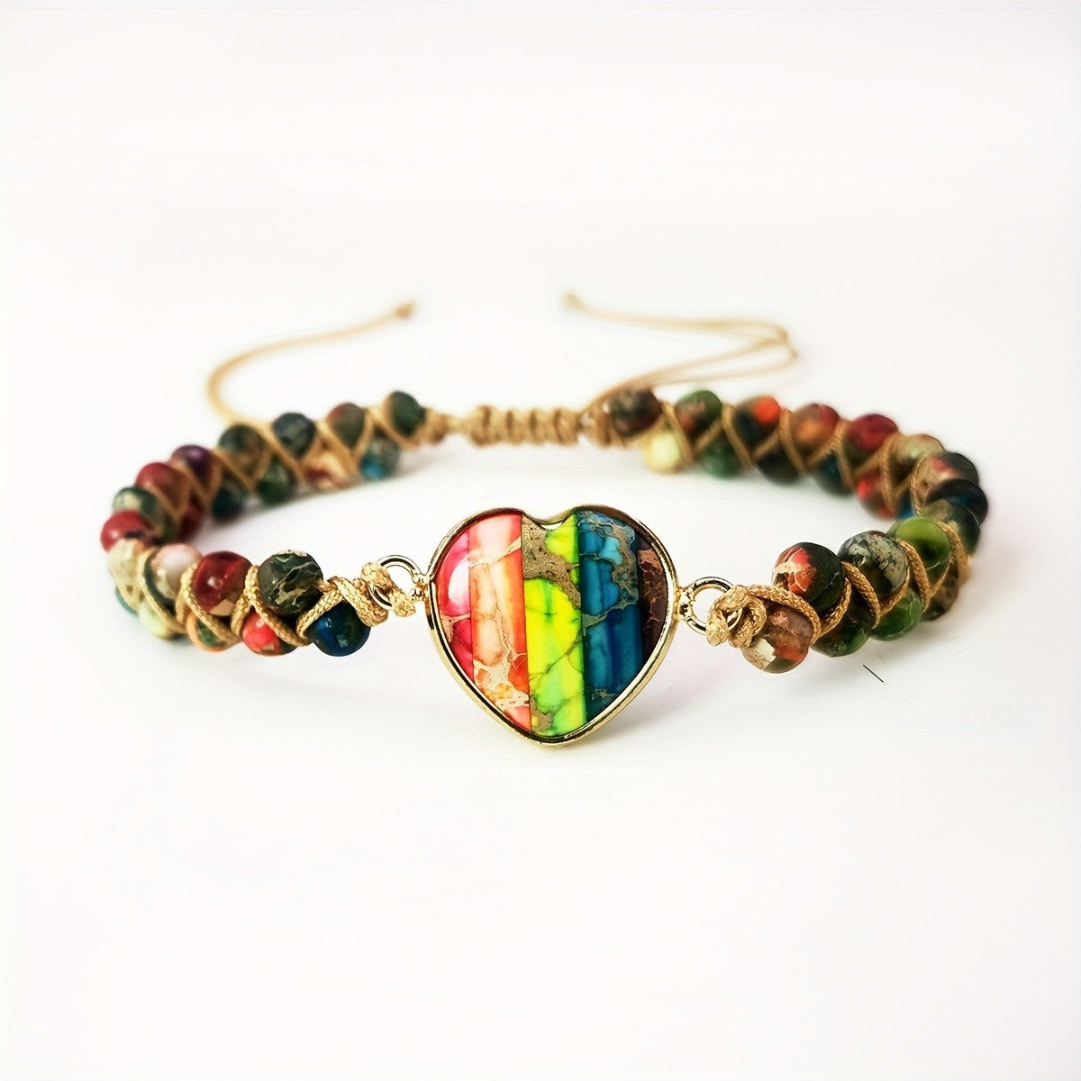 Rainbow Stone Heart Bracelet