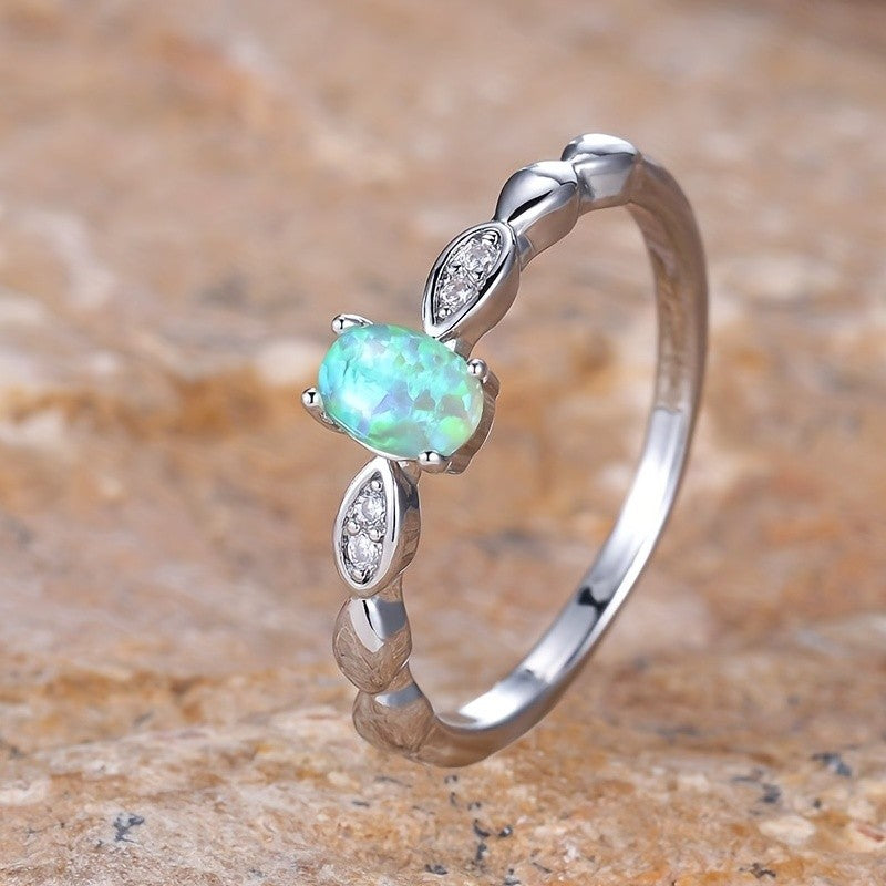 Green Opal Oval Ring