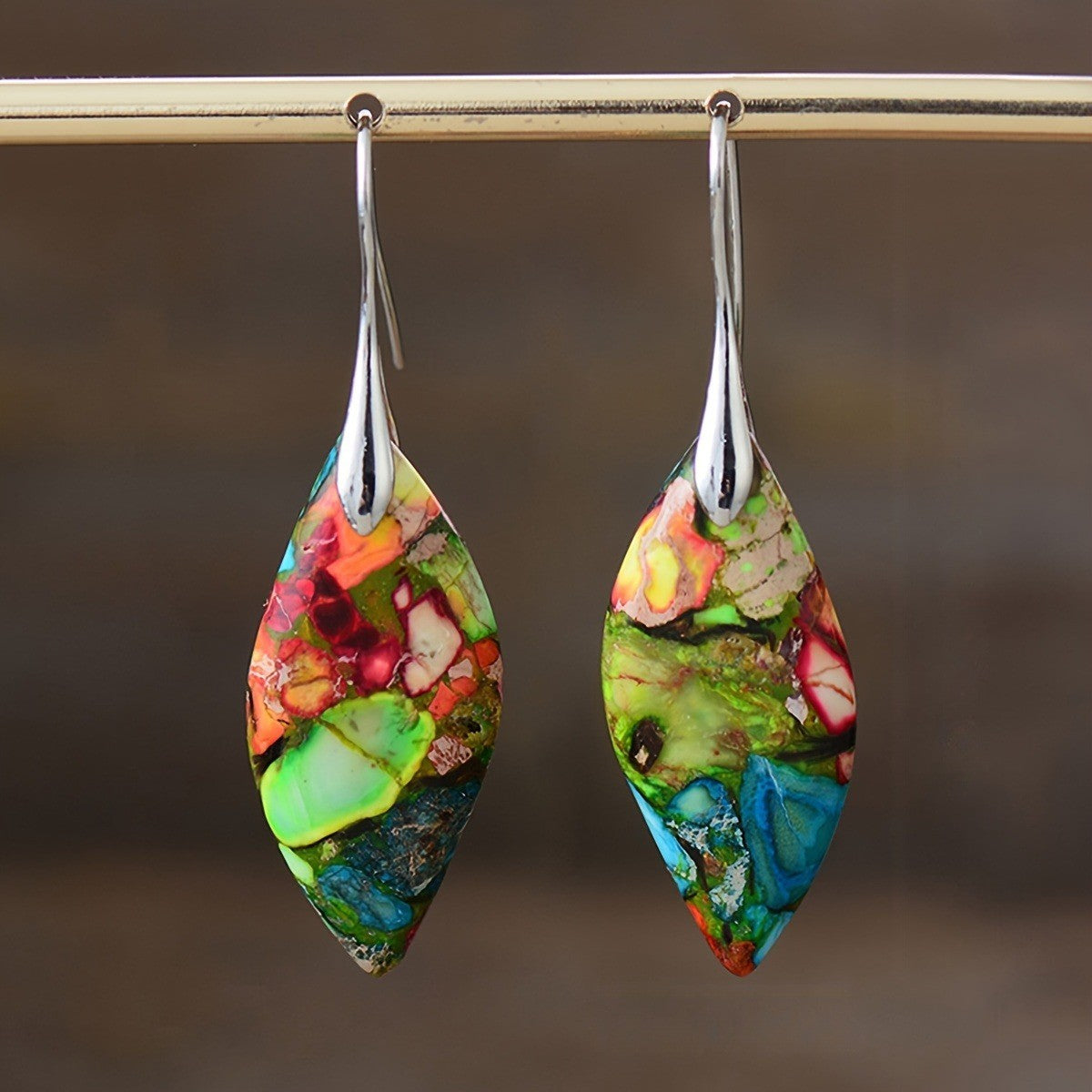 Colorful Mosaic Stone Drop Earrings