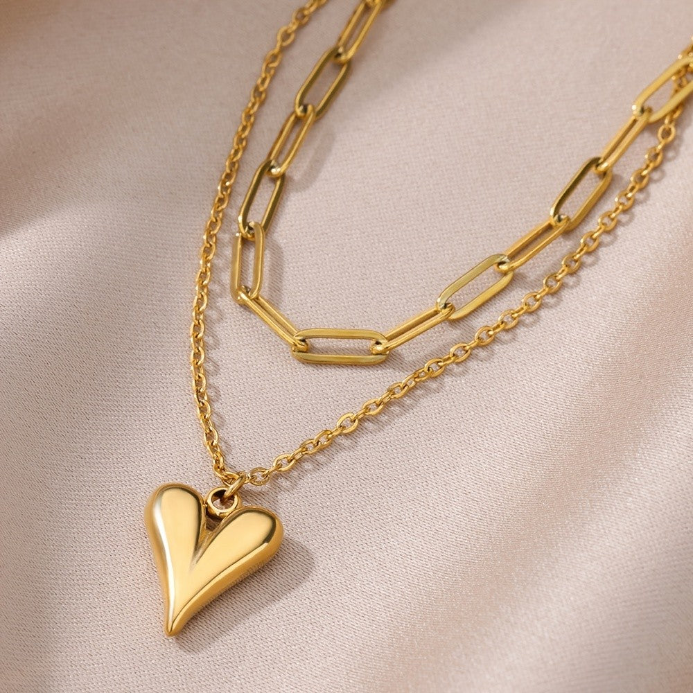 Layered Paperclip & Heart Necklace