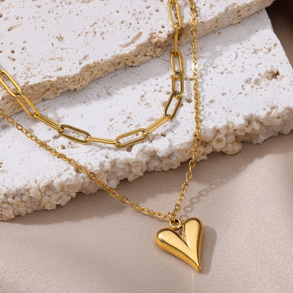 Layered Paperclip & Heart Necklace