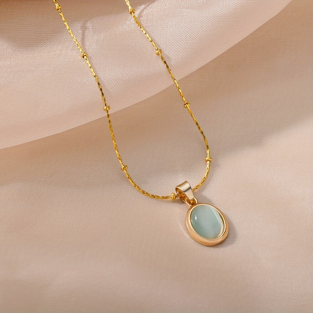 Cat's Eye Oval Pendant Necklace