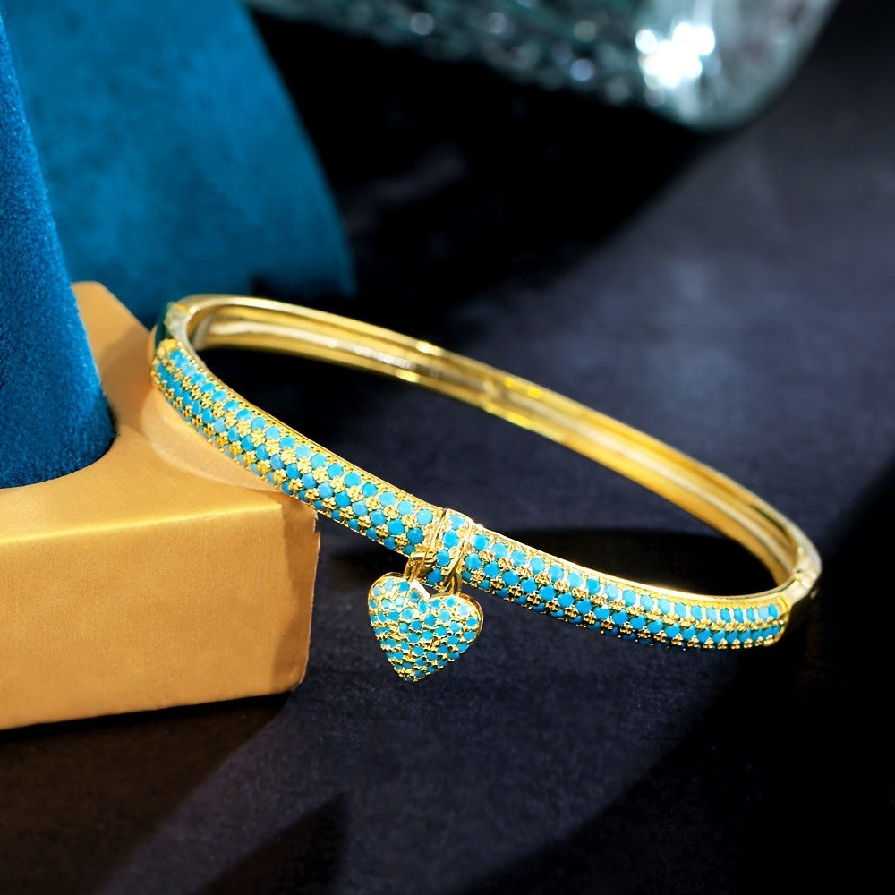 Blue Stone Heart Charm Bangle