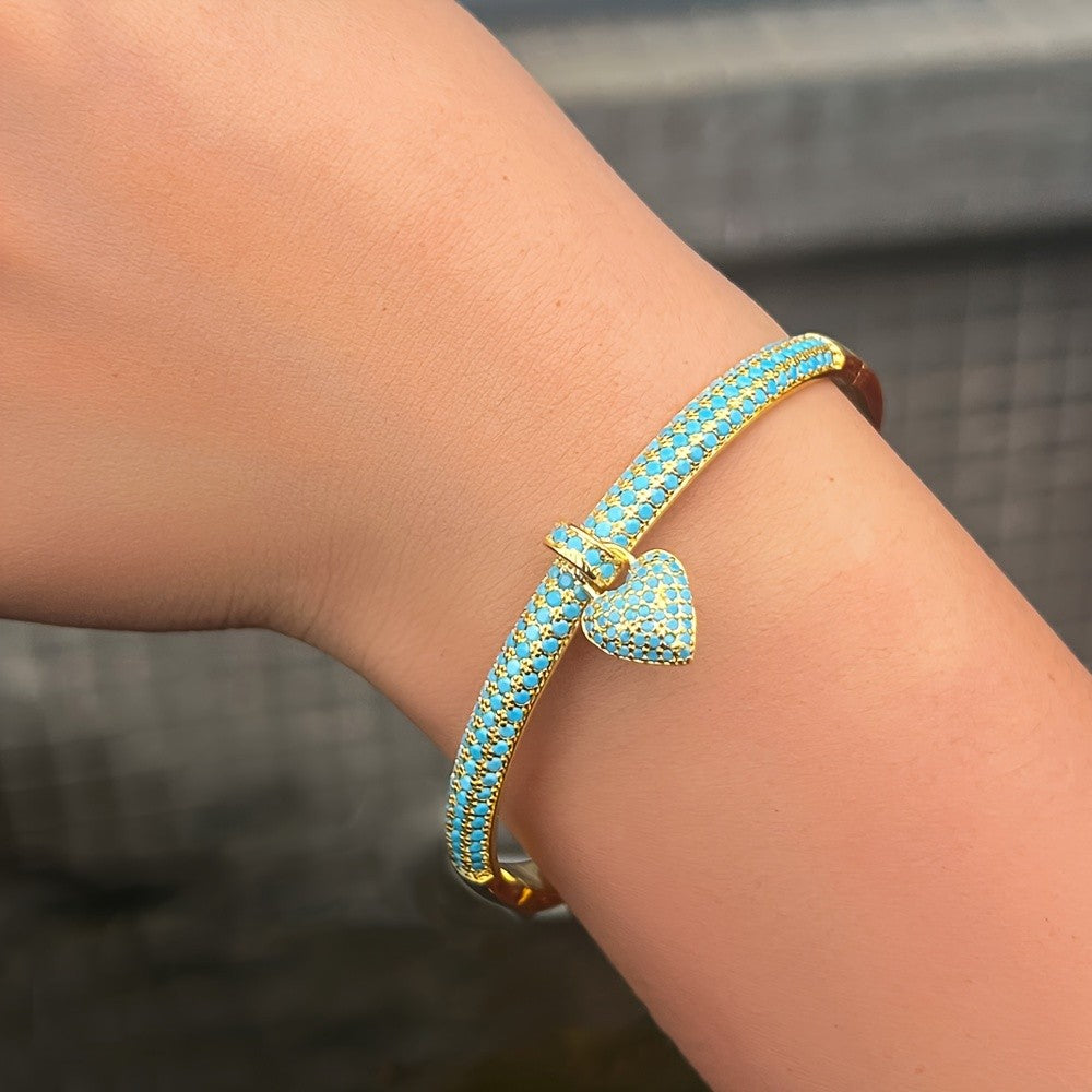 Blue Stone Heart Charm Bangle