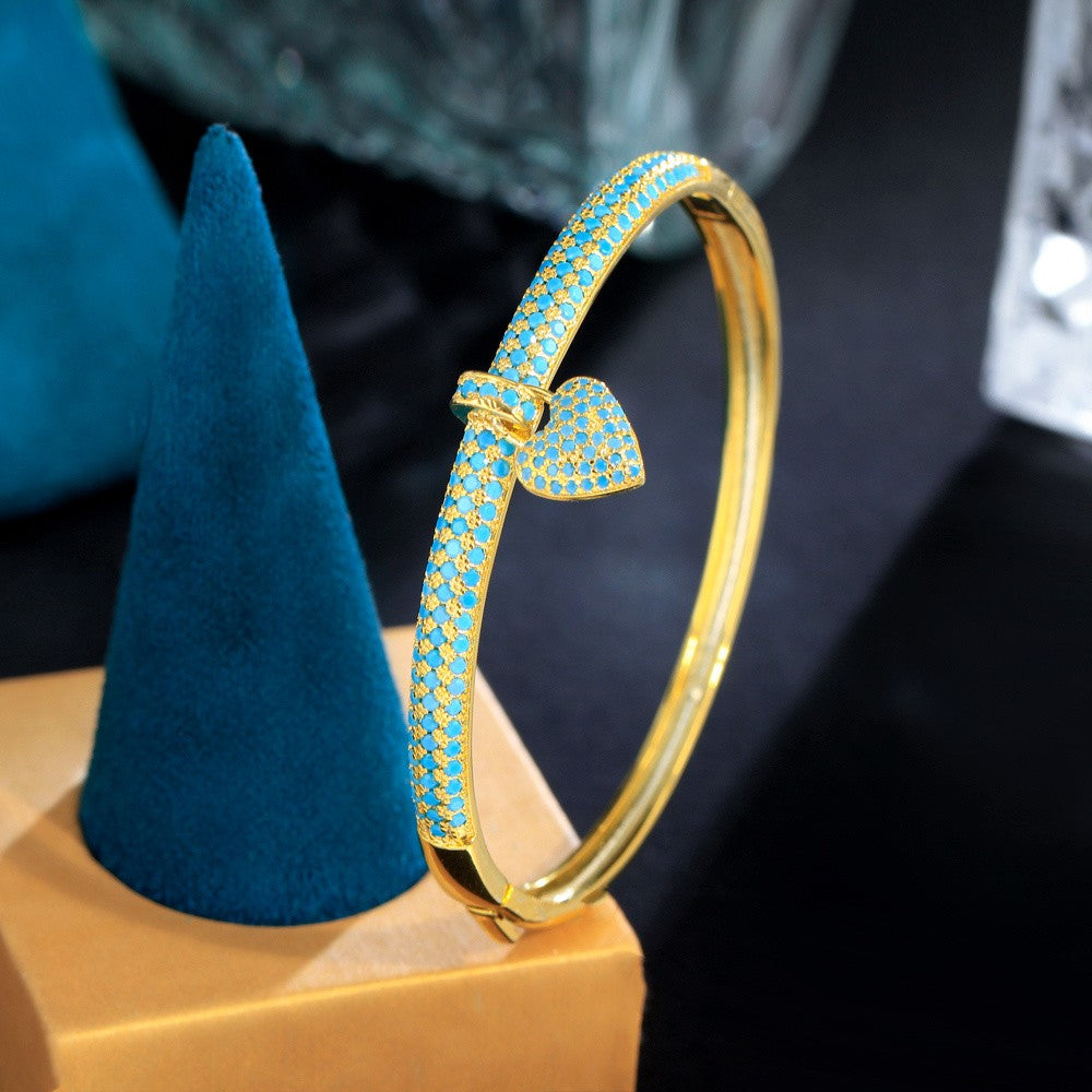 Blue Stone Heart Charm Bangle