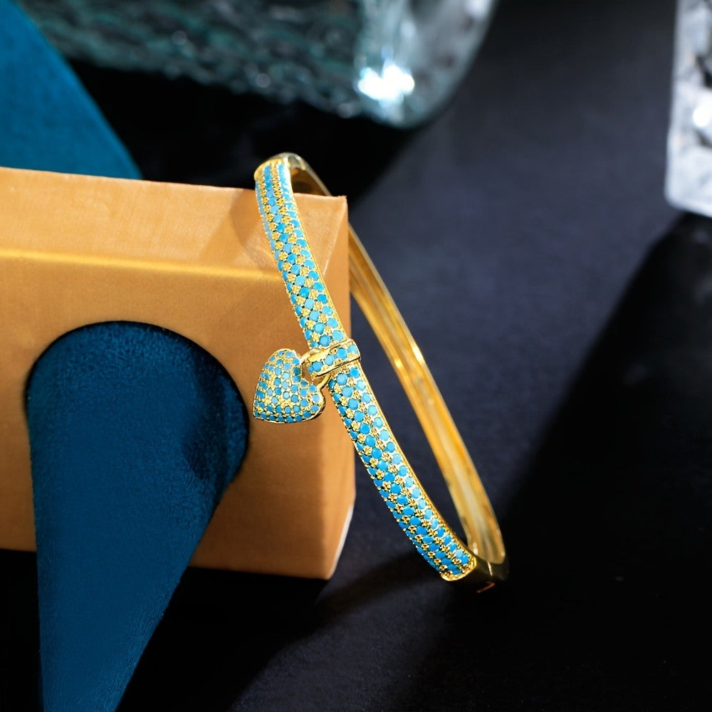 Blue Stone Heart Charm Bangle