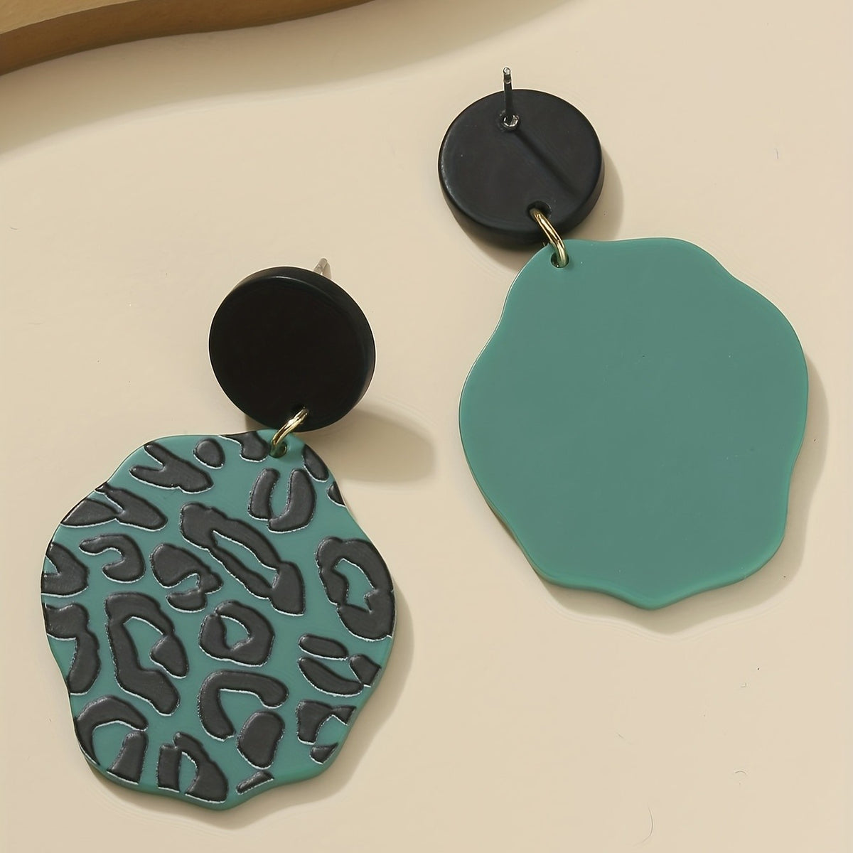 Teal Leopard Disc Earrings