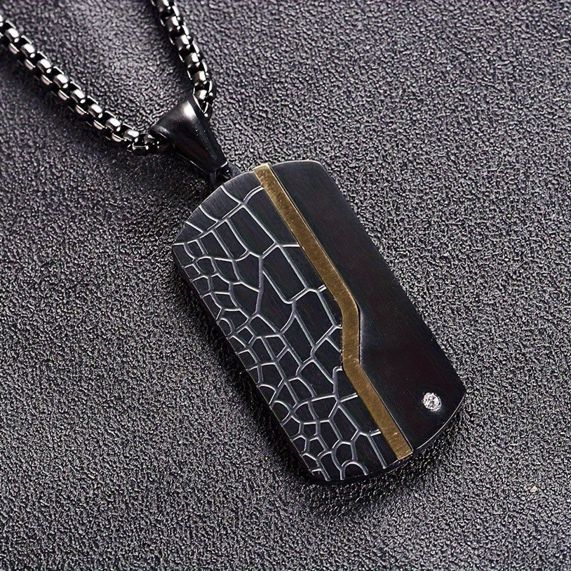 Black Textured Dog Tag Necklace