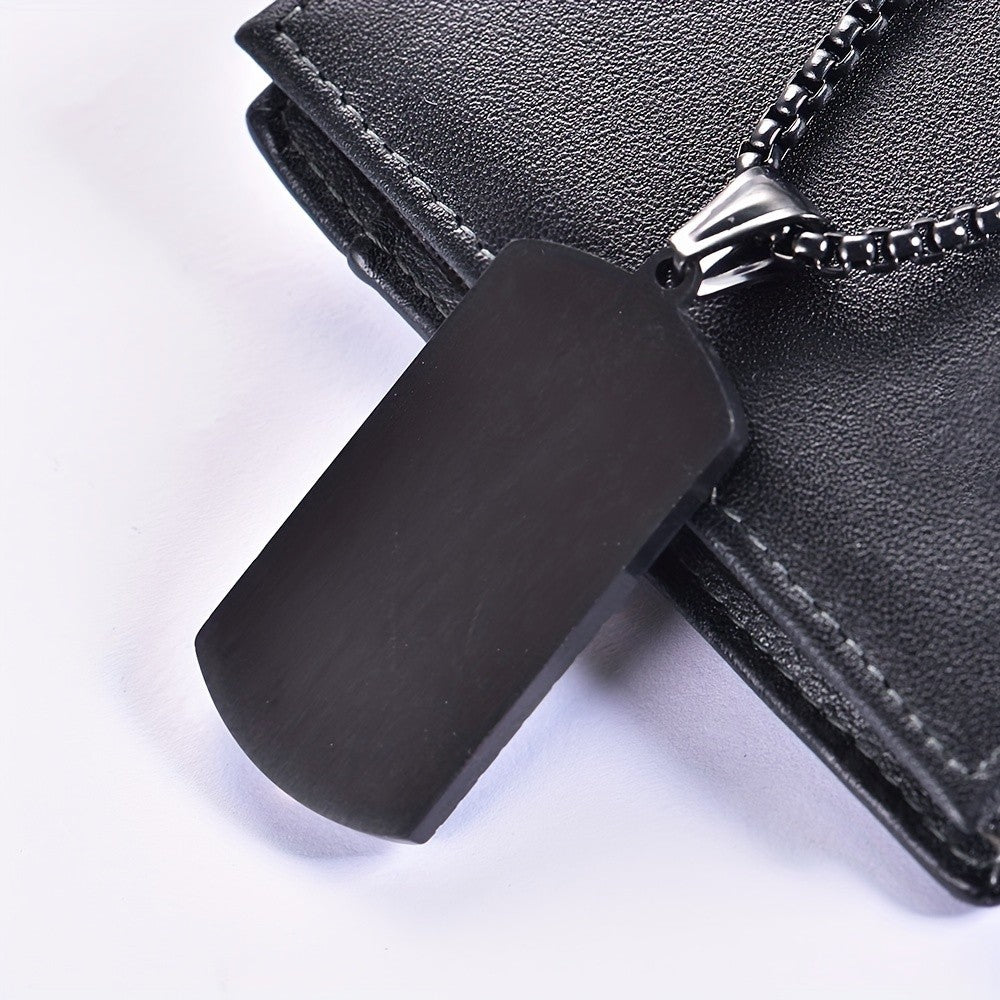 Black Textured Dog Tag Necklace