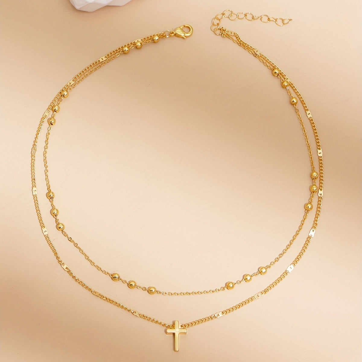 Layered Cross Bead Necklace