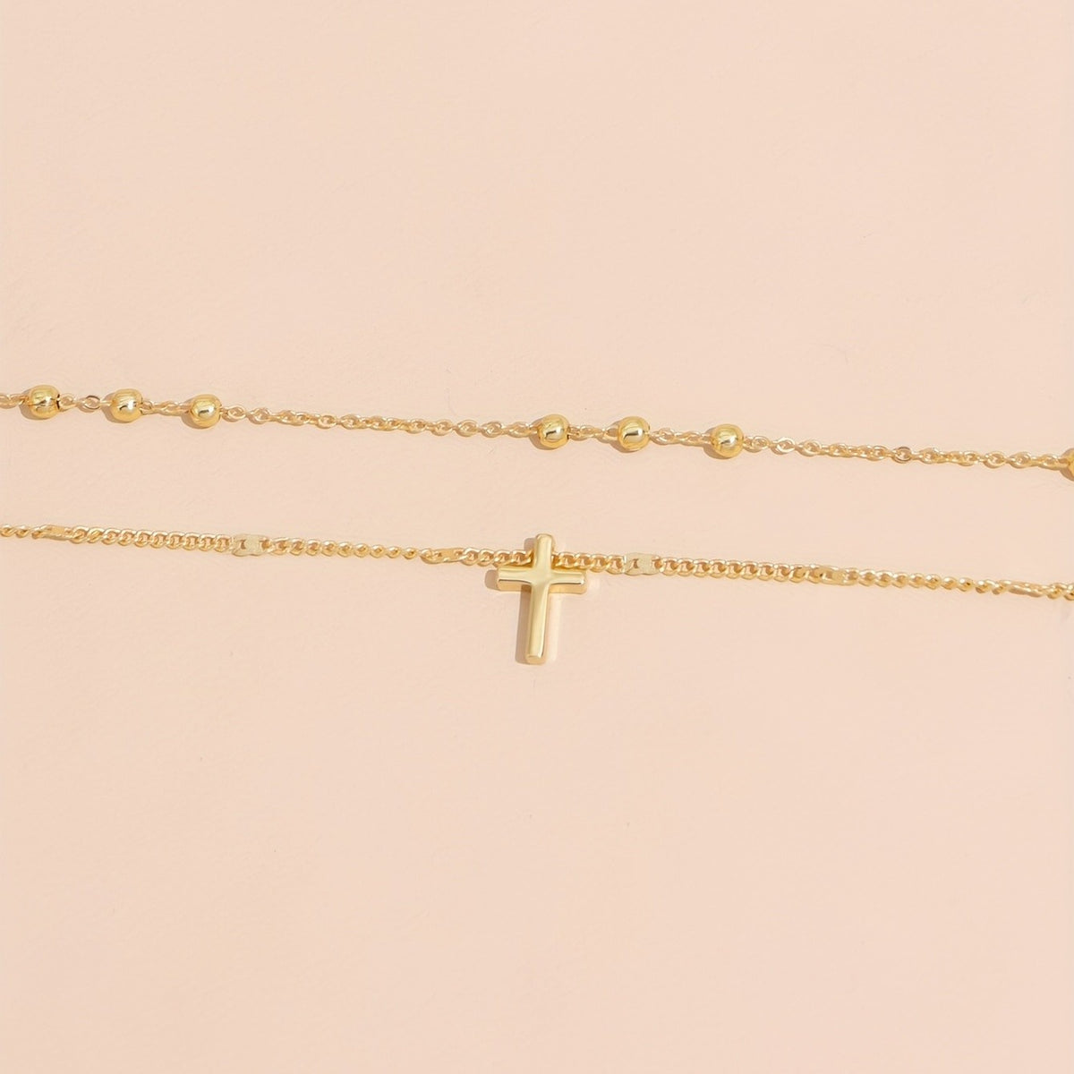Layered Cross Bead Necklace