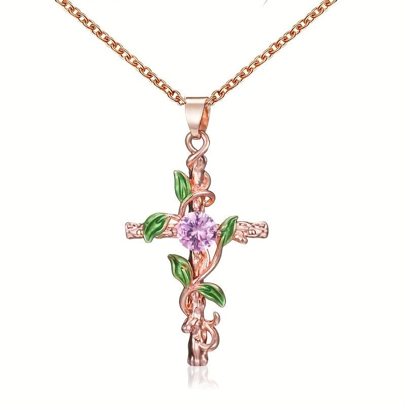 Vine & Stone Cross Necklace