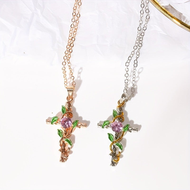 Vine & Stone Cross Necklace