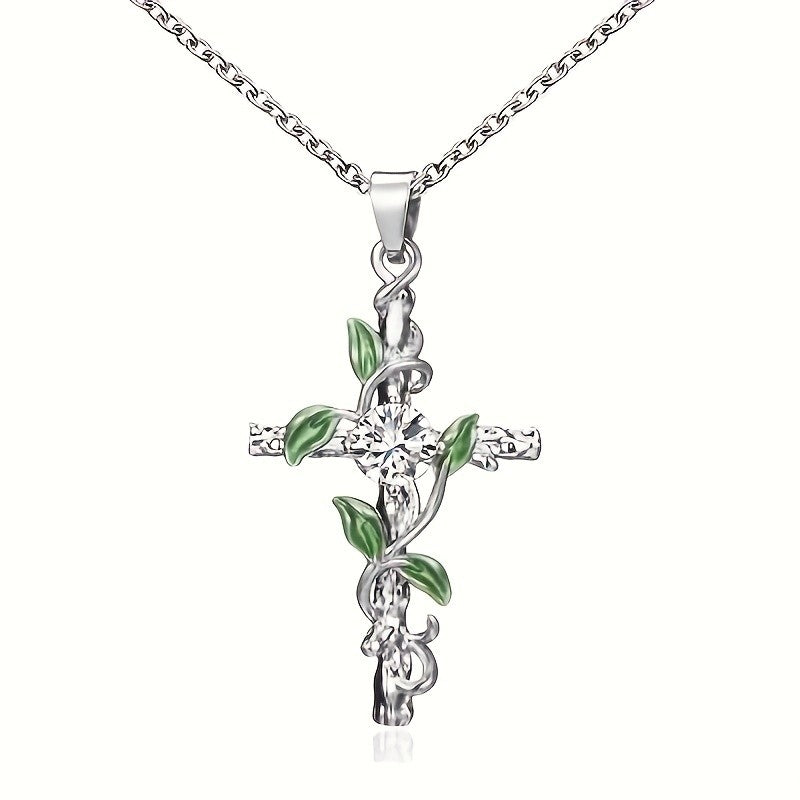 Vine & Stone Cross Necklace