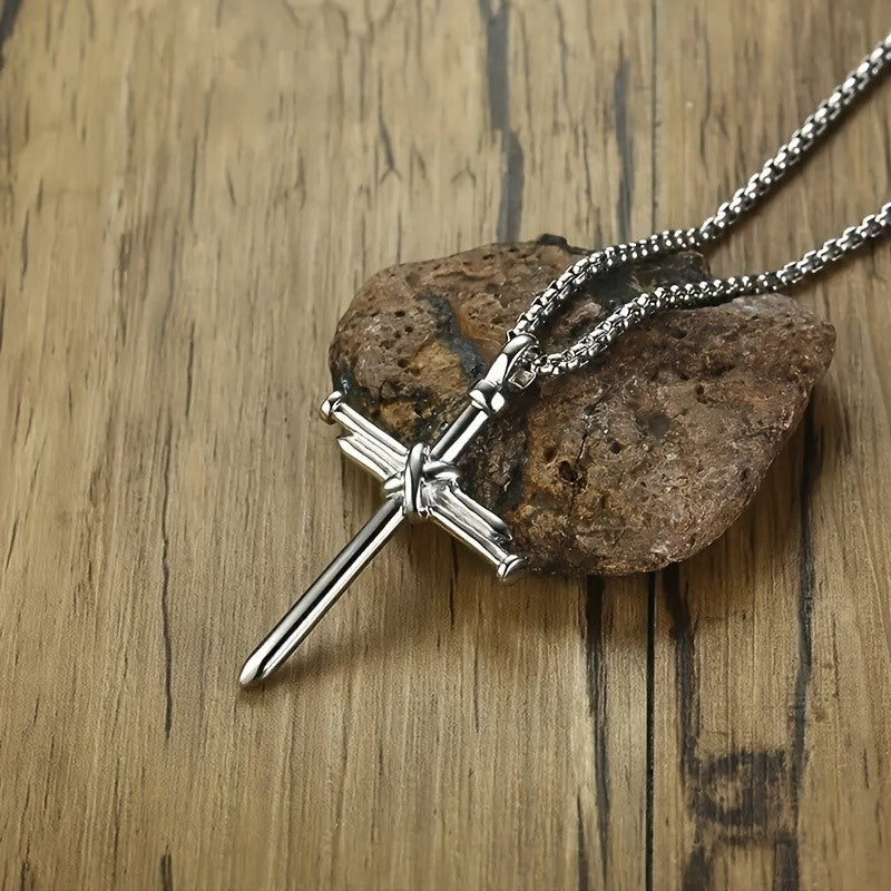 Black Cross Sword Pendant Necklace