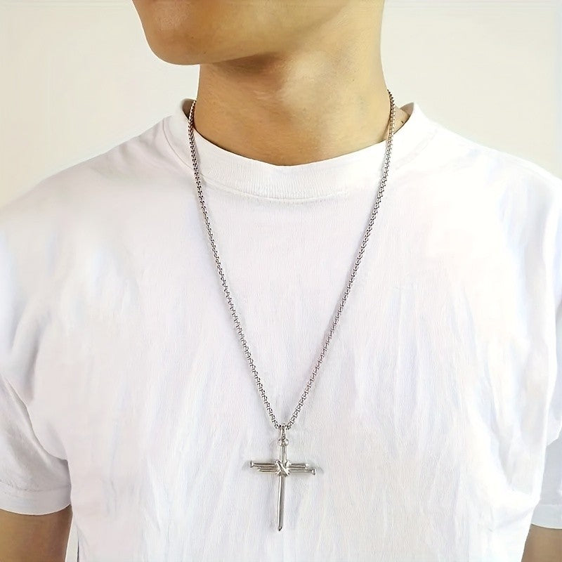 Black Cross Sword Pendant Necklace