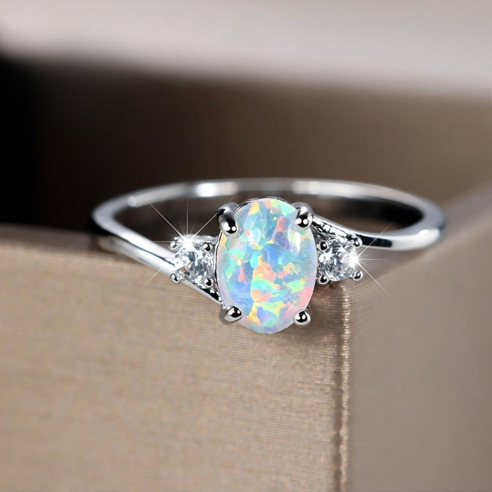White Opal Oval Ring
