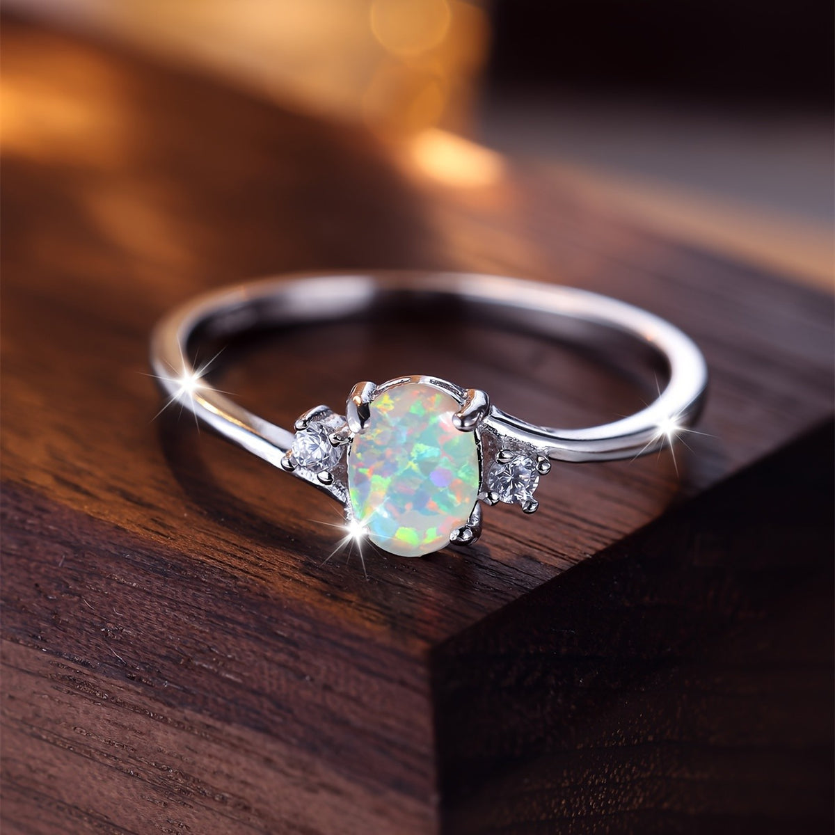 White Opal Oval Ring
