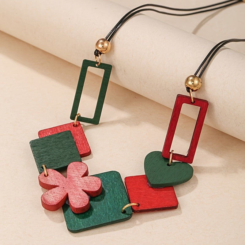 Wooden Geometric Flower Necklace