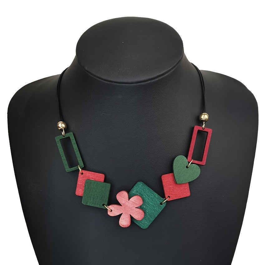 Wooden Geometric Flower Necklace