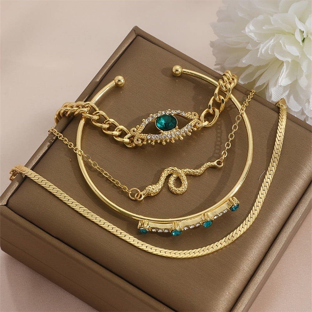 Green Stone Eye & Snake Bracelet Set