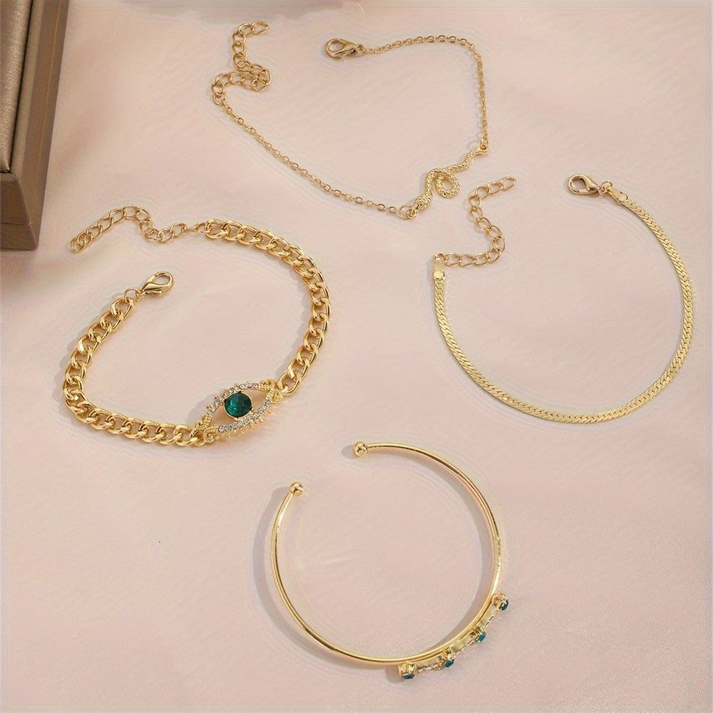 Green Stone Eye & Snake Bracelet Set