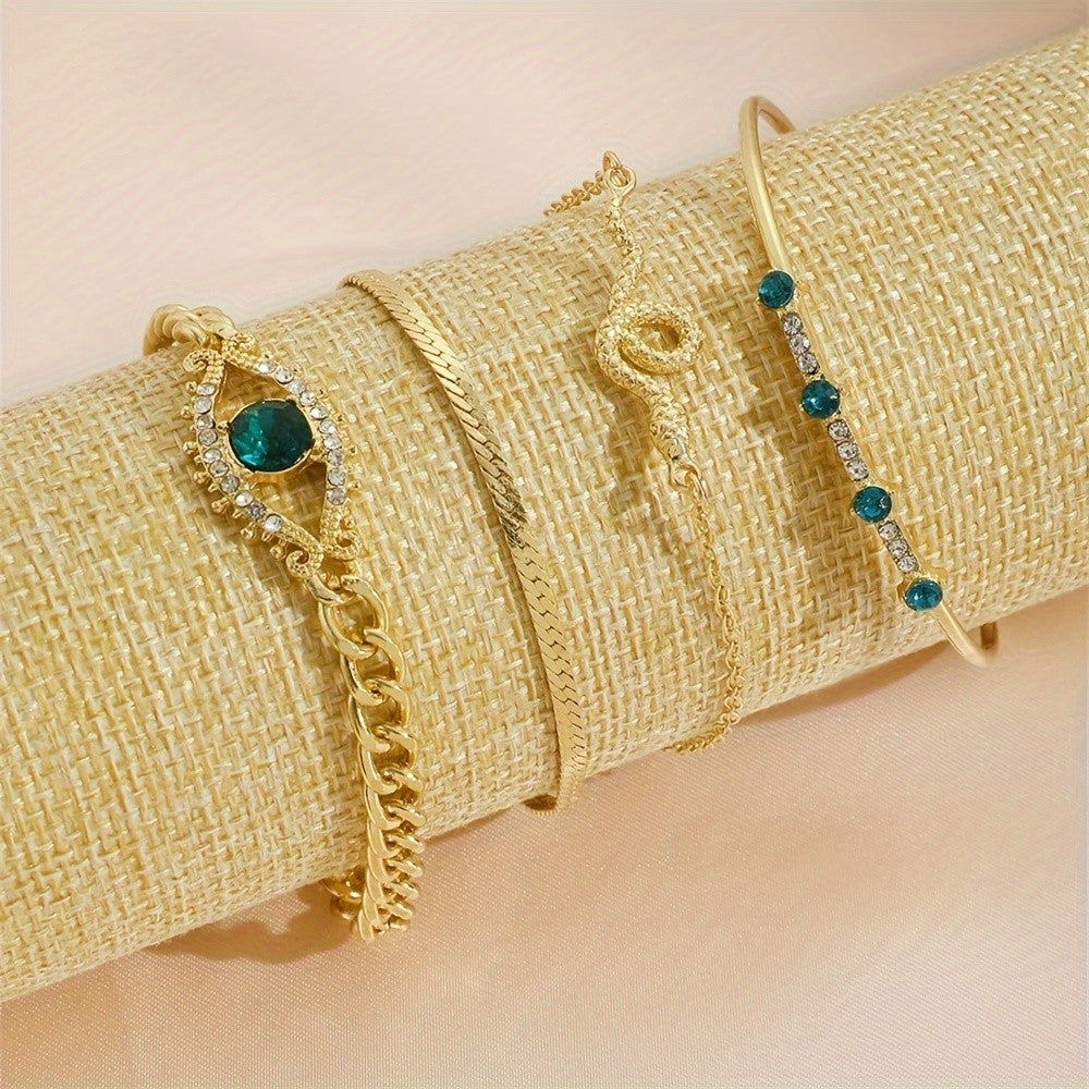 Green Stone Eye & Snake Bracelet Set