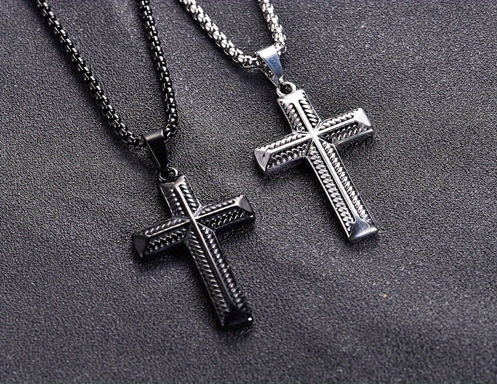 Black Rope Texture Cross Pendant