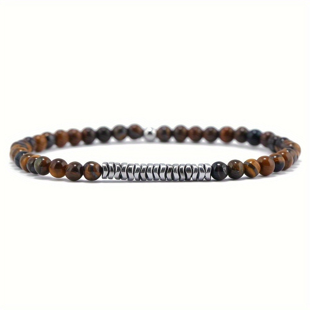 Tiger Eye & Silver Chevron Bracelet