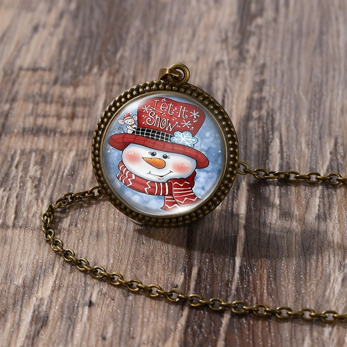 Snowman Cabochon Pendant Necklace